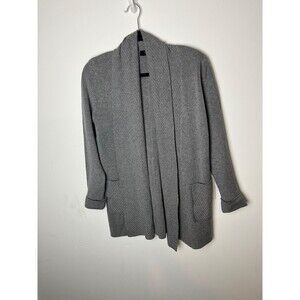 Tahari Sweater Womens Medium Gray Open Front Cardigan Shawl Collar Pockets Knit